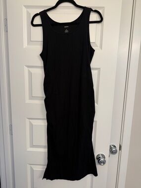 Black Maternity Tank Midi Dress - Women's Simple Scoop Neck